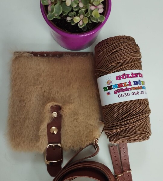 Kürk Kapaklı Mini Bag Kiti Taba